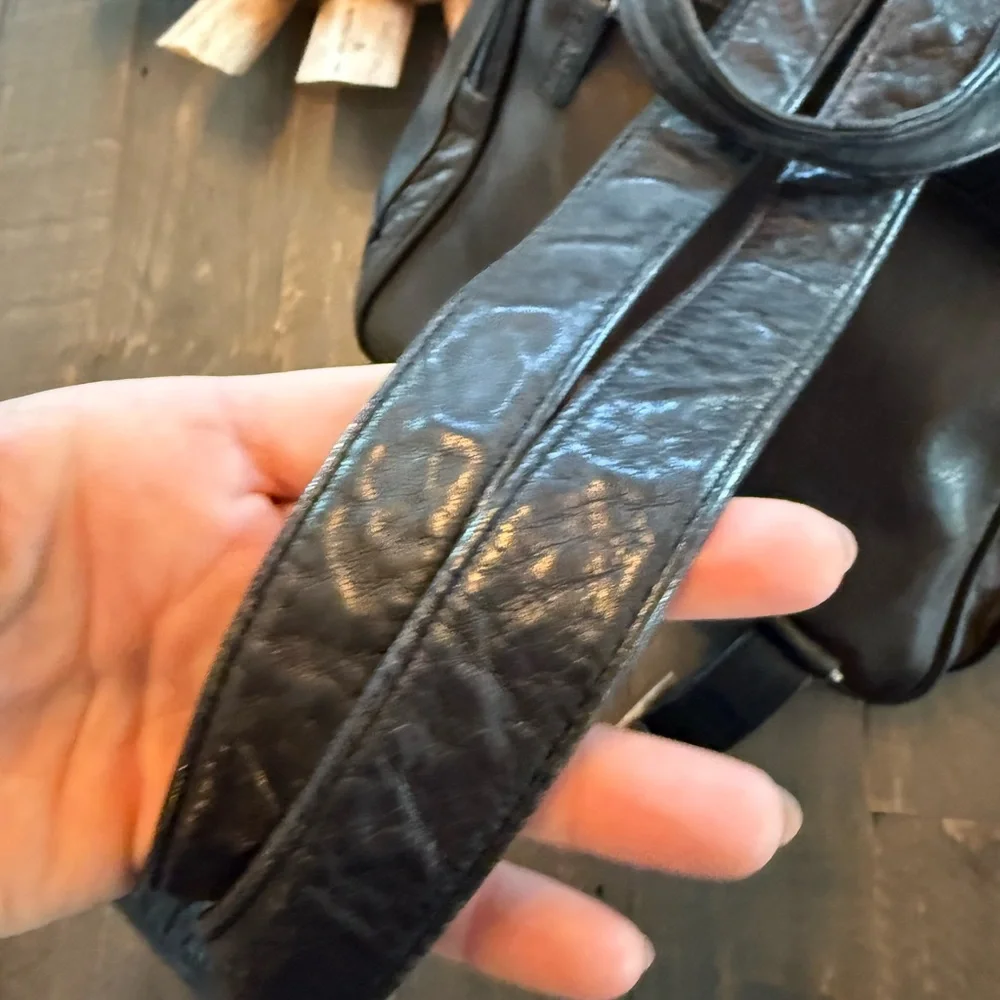 Rolfs Black Leather vintage unisex Backpack